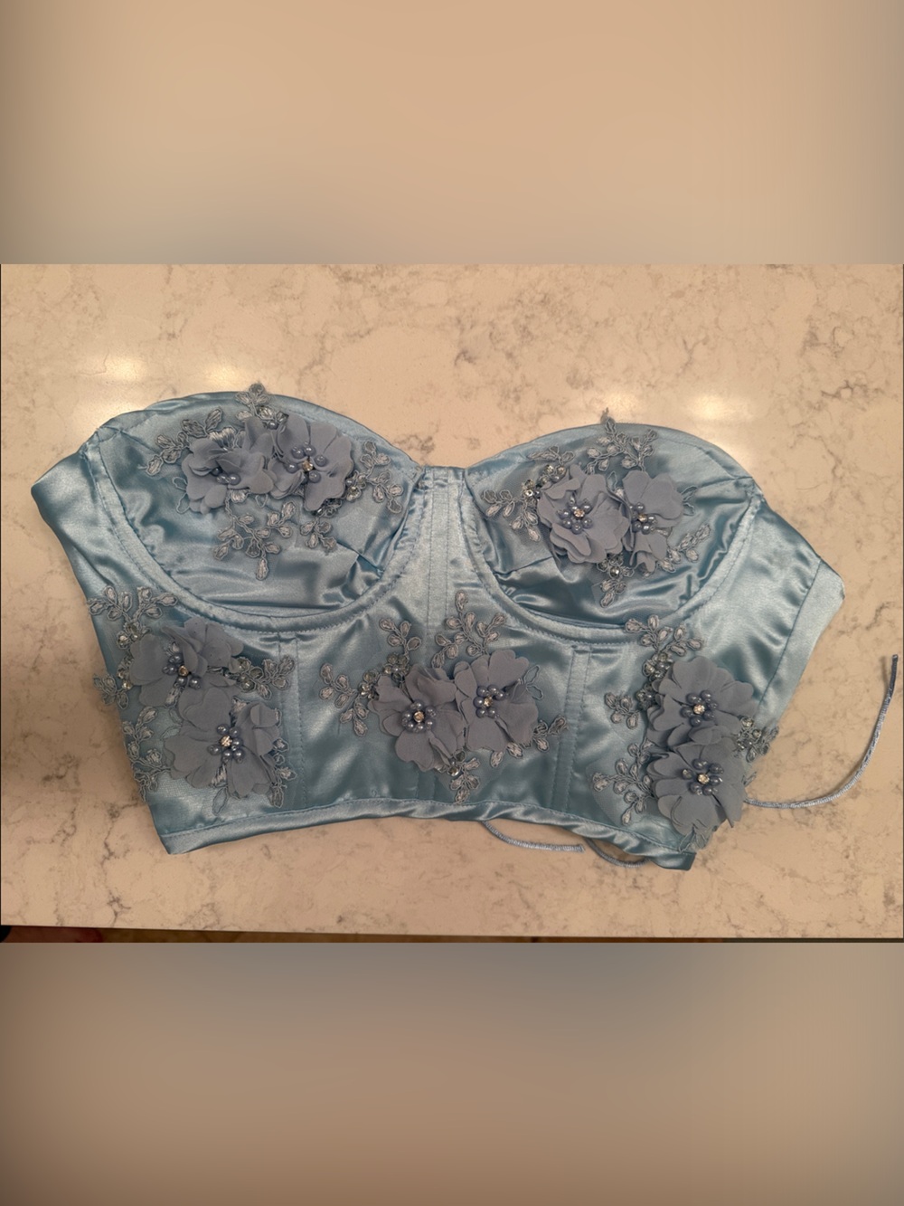Satin Floral Appliqué Bustier Top in Light Blue Sparkl Fairy Couture - Picture 7 of 9